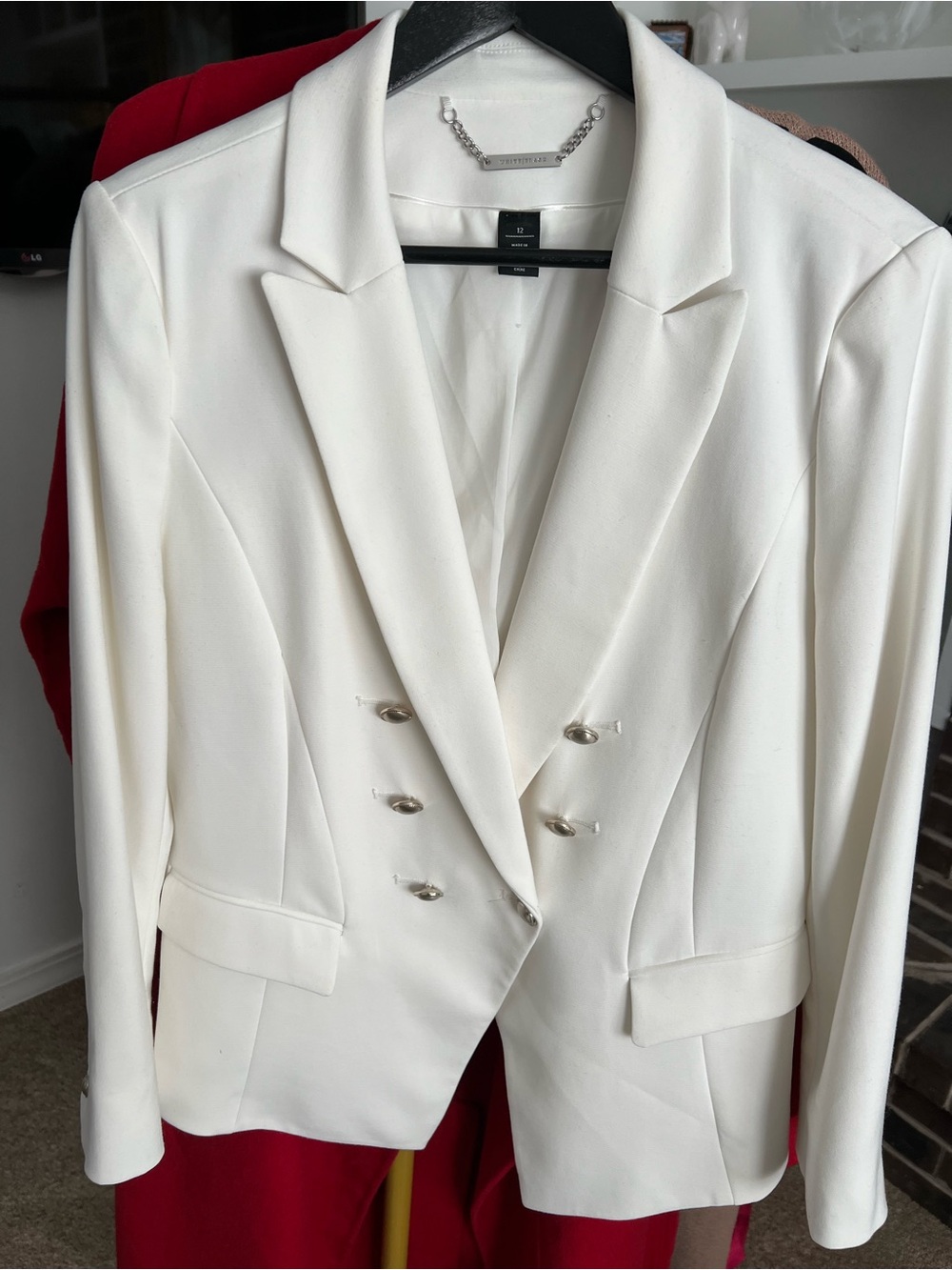 White House Black Market Women’s Double-Breasted White Blazer